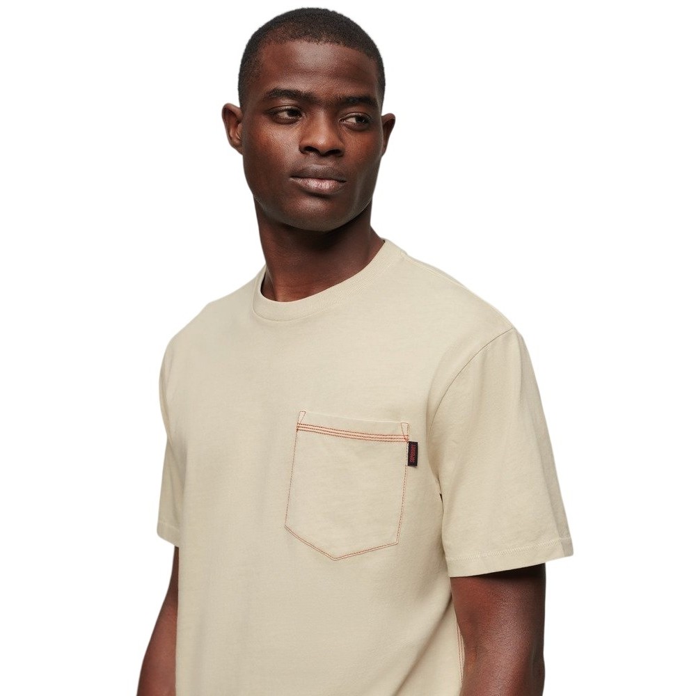 SUPERDRY CONTRAST STITCH POCKET T-SHIRT ΜΠΛΟΥΖΑ ΑΝΔΡΙΚΗ BEIGE