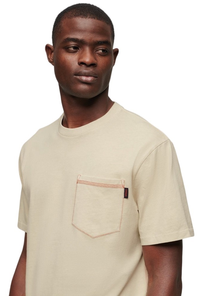 SUPERDRY CONTRAST STITCH POCKET T-SHIRT ΜΠΛΟΥΖΑ ΑΝΔΡΙΚΗ BEIGE