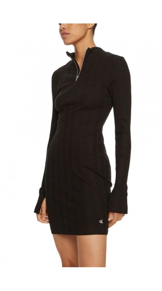 CALVIN KLEIN JEANS RIB HALF ZIP LS DRESS ΦΟΡΕΜΑ ΓΥΝΑΙΚΕΙΟ BLACK