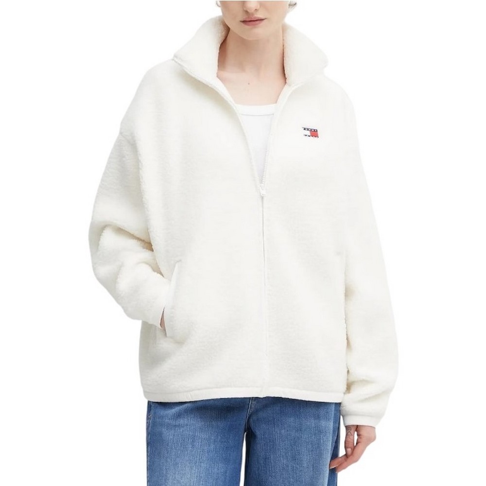 TOMMY JEANS ZIP THROUGH BADGE TEDDY ΖΑΚΕΤΑ ΓΥΝΑΙΚΕΙΑ WHITE
