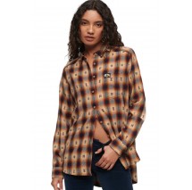 SUPERDRY D2 OVIN CHECK OVERSIZED SHIRT ΠΟΥΚΑΜΙΣΟ ΓΥΝΑΙΚΕΙΟ BROWN