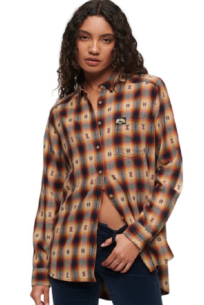 SUPERDRY D2 OVIN CHECK OVERSIZED SHIRT ΠΟΥΚΑΜΙΣΟ ΓΥΝΑΙΚΕΙΟ BROWN