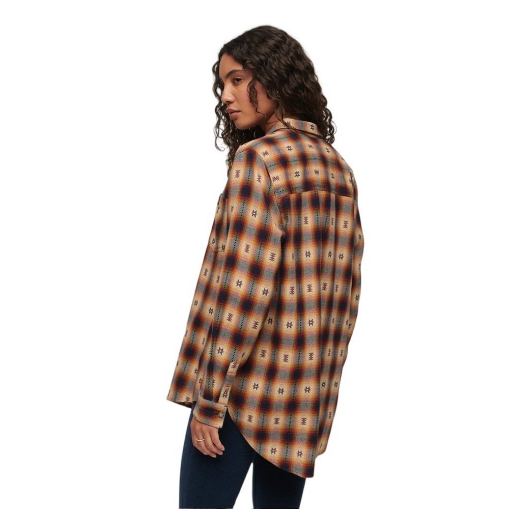 SUPERDRY D2 OVIN CHECK OVERSIZED SHIRT ΠΟΥΚΑΜΙΣΟ ΓΥΝΑΙΚΕΙΟ BROWN