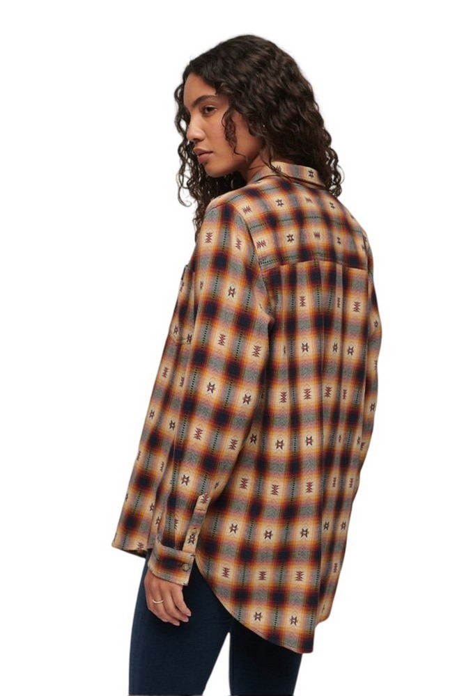 SUPERDRY D2 OVIN CHECK OVERSIZED SHIRT ΠΟΥΚΑΜΙΣΟ ΓΥΝΑΙΚΕΙΟ BROWN