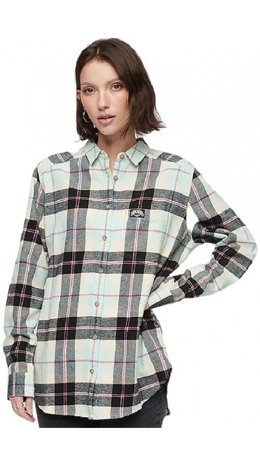 SUPERDRY D2 OVIN CHECK OVERSIZED SHIRT ΠΟΥΚΑΜΙΣΟ ΓΥΝΑΙΚΕΙΟ AQUA