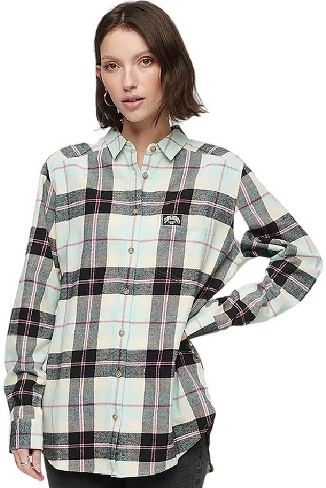 SUPERDRY D2 OVIN CHECK OVERSIZED SHIRT ΠΟΥΚΑΜΙΣΟ ΓΥΝΑΙΚΕΙΟ AQUA