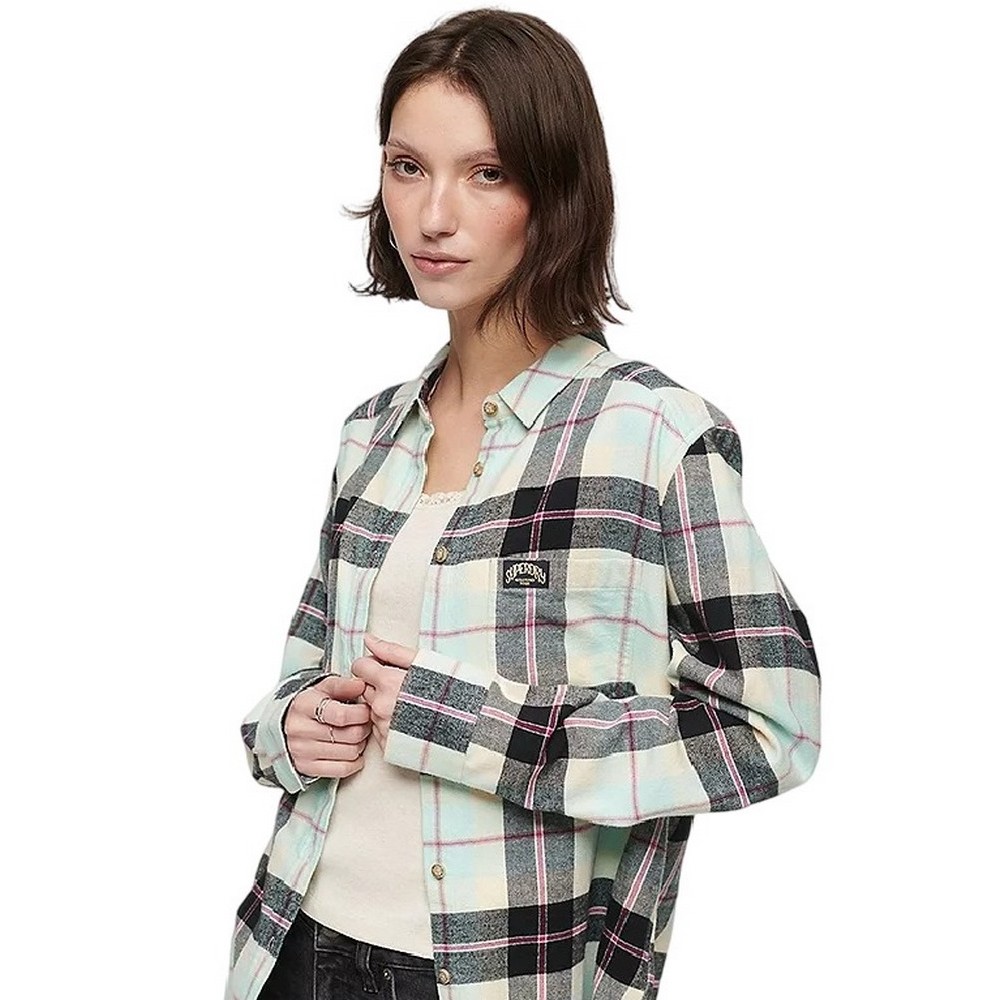 SUPERDRY D2 OVIN CHECK OVERSIZED SHIRT ΠΟΥΚΑΜΙΣΟ ΓΥΝΑΙΚΕΙΟ AQUA