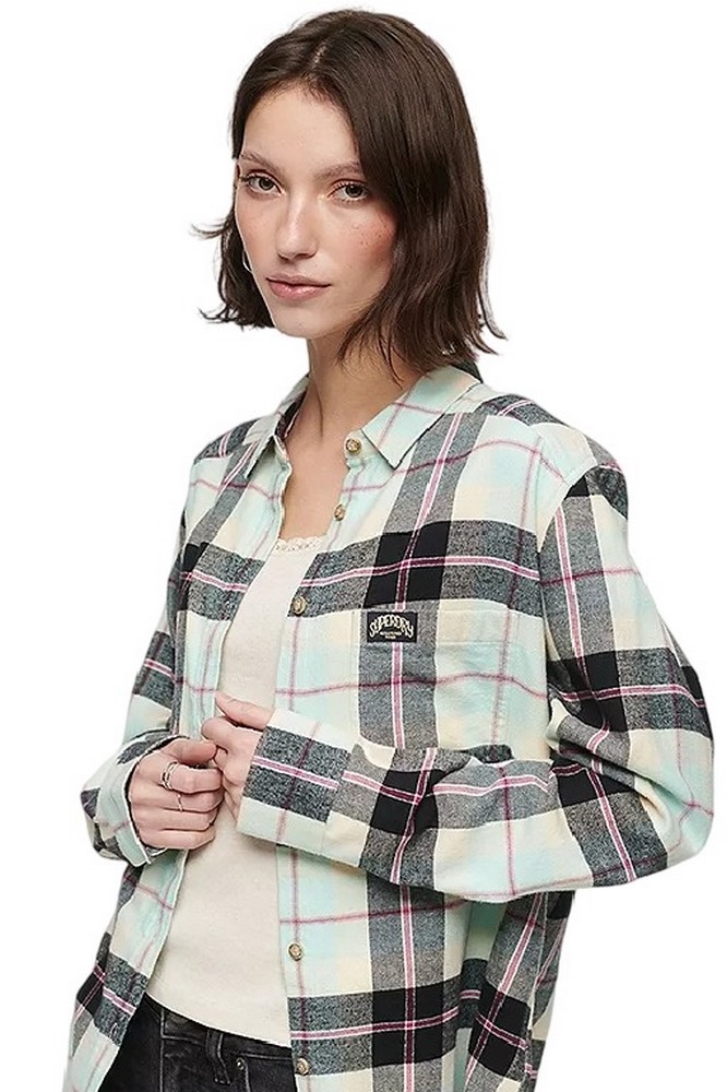 SUPERDRY D2 OVIN CHECK OVERSIZED SHIRT ΠΟΥΚΑΜΙΣΟ ΓΥΝΑΙΚΕΙΟ AQUA