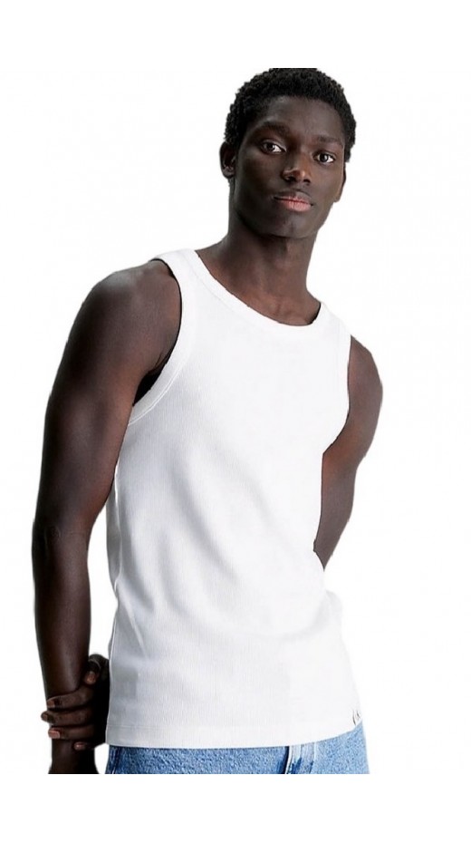 CALVIN KLEIN JEANS WOVEN TAB TANK TOP ΑΜΑΝΙΚΗ ΜΠΛΟΥΖΑ ΑΝΔΡΙΚΗ BRIGHT WHITE