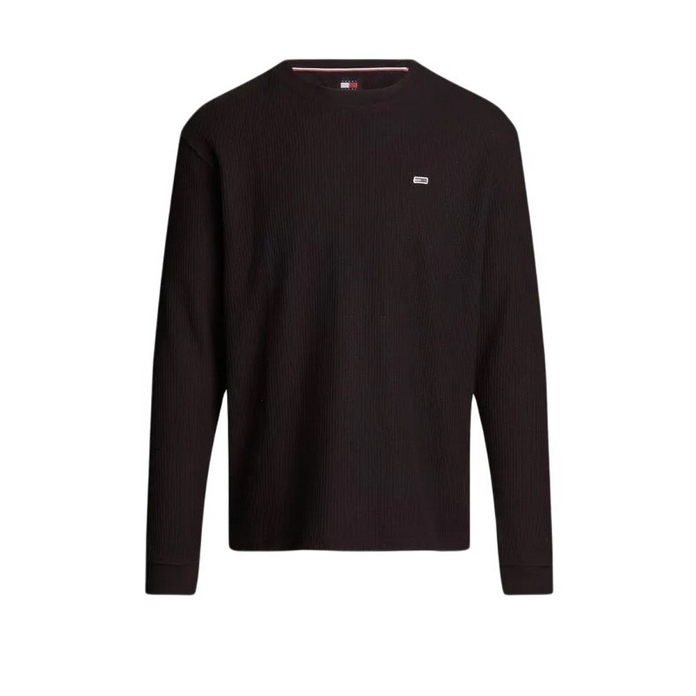 TOMMY JEANS REG WAFFLE L/S TEE ΜΠΛΟΥΖΑ ΑΝΔΡΙΚΗ BLACK