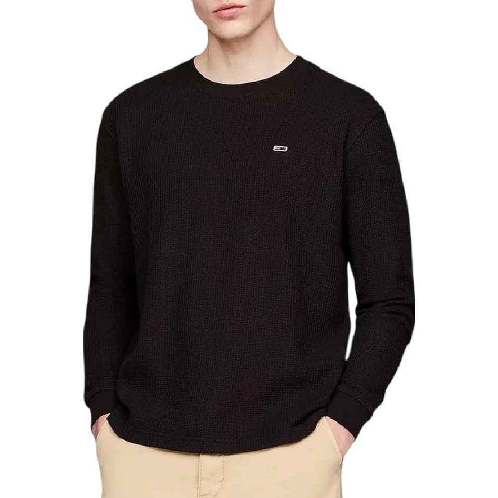 TOMMY JEANS REG WAFFLE L/S TEE ΜΠΛΟΥΖΑ ΑΝΔΡΙΚΗ BLACK