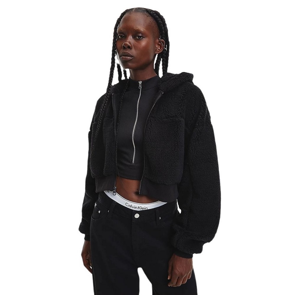 CALVIN KLEIN JEAS FLUFFY CROPPED HOODIE ΖΑΚΕΤΑ ΓΥΝΑΙΚΕΙΑ BLACK