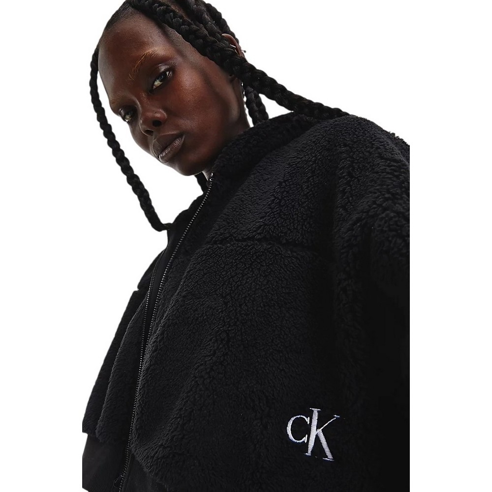 CALVIN KLEIN JEAS FLUFFY CROPPED HOODIE ΖΑΚΕΤΑ ΓΥΝΑΙΚΕΙΑ BLACK