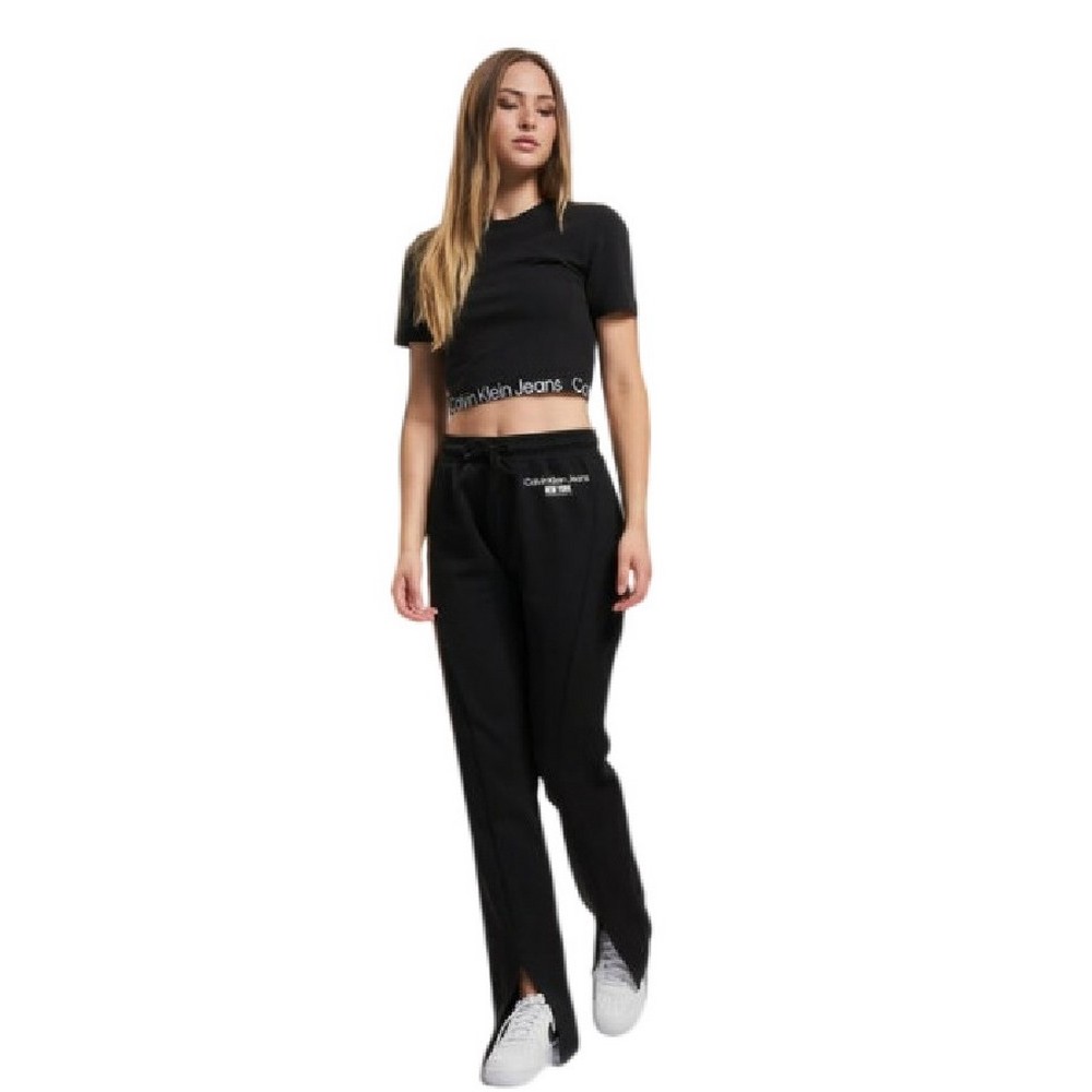 CALVIN KLEIN JEANS WAIST LOGO ELASTIC SHORT SLEEVE ΤΟΠ ΓΥΝΑΙΚΕΙΟ BLACK