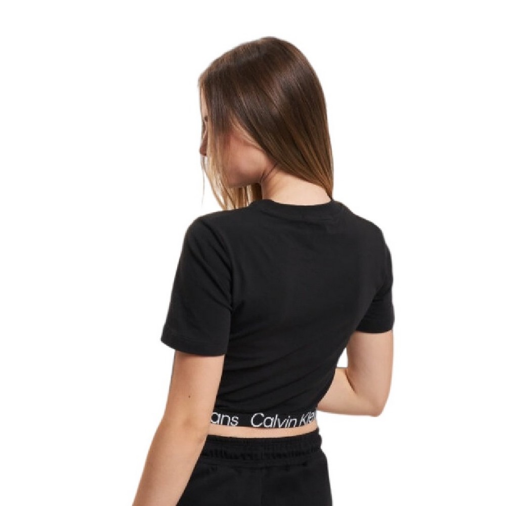 CALVIN KLEIN JEANS WAIST LOGO ELASTIC SHORT SLEEVE ΤΟΠ ΓΥΝΑΙΚΕΙΟ BLACK