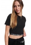 CALVIN KLEIN JEANS WAIST LOGO ELASTIC SHORT SLEEVE ΤΟΠ ΓΥΝΑΙΚΕΙΟ BLACK