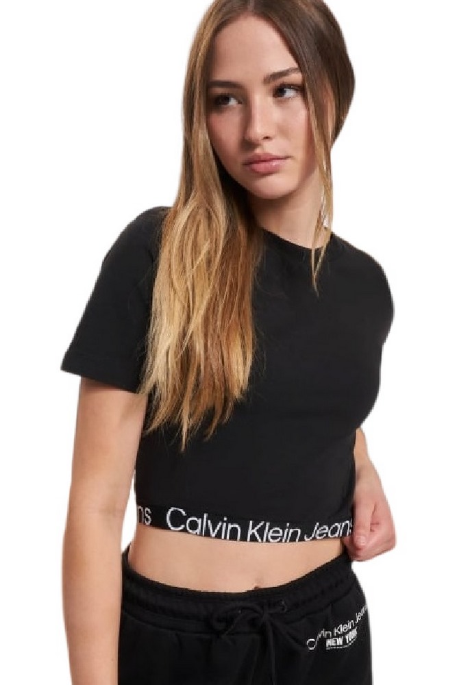 CALVIN KLEIN JEANS WAIST LOGO ELASTIC SHORT SLEEVE ΤΟΠ ΓΥΝΑΙΚΕΙΟ BLACK