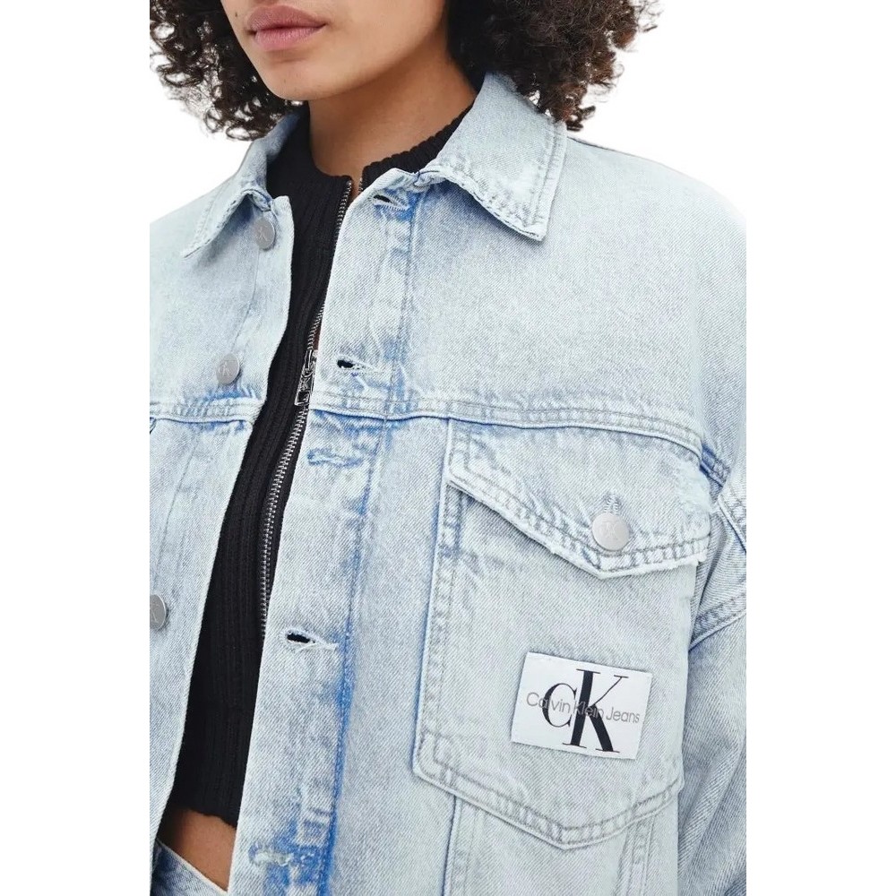 CALVIN KLEIN JEANS EXTRM OVERSIZED CROP DENIM JACKET ΜΠΟΥΦΑΝ ΓΥΝΑΙΚΕΙΟ BLUΕ DENIM