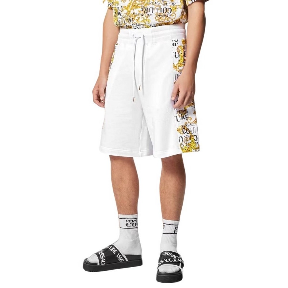 VERSACE JEANS COUTURE R CONTR LOGO BAROQUE FELPA ΒΕΡΜΟΥΔΑ ΑΝΔΡΙΚΗ WHITE