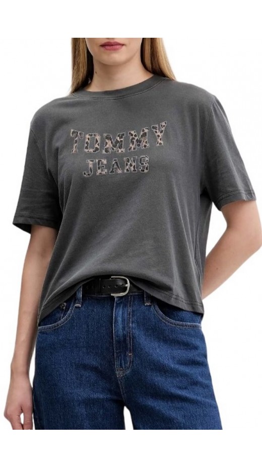 TOMMY JEANS BXY LEOPARD VARSITY TEE T-SHIRT ΜΠΛΟΥΖΑ ΓΥΝΑΙΚΕΙΑ WASHED BLACK