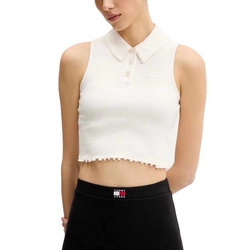 TOMMY JEANS CRP GMD RIB SL POLO ΜΠΛΟΥΖΑ ΓΥΝΑΙΚΕΙΑ WHITE