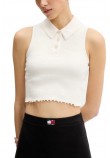 TOMMY JEANS CRP GMD RIB SL POLO ΜΠΛΟΥΖΑ ΓΥΝΑΙΚΕΙΑ WHITE