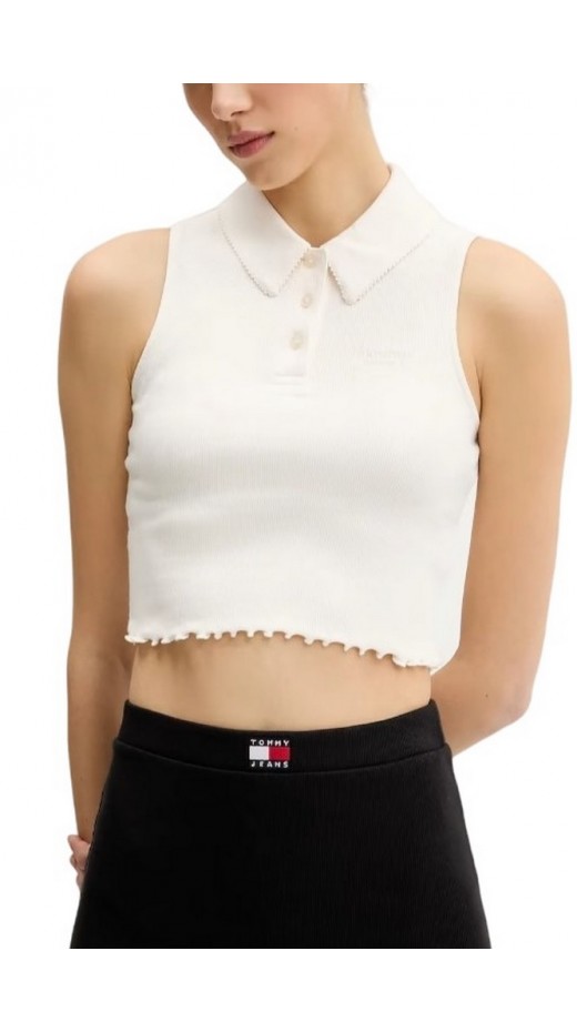 TOMMY JEANS CRP GMD RIB SL POLO ΜΠΛΟΥΖΑ ΓΥΝΑΙΚΕΙΑ WHITE