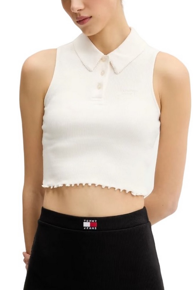 TOMMY JEANS CRP GMD RIB SL POLO ΜΠΛΟΥΖΑ ΓΥΝΑΙΚΕΙΑ WHITE