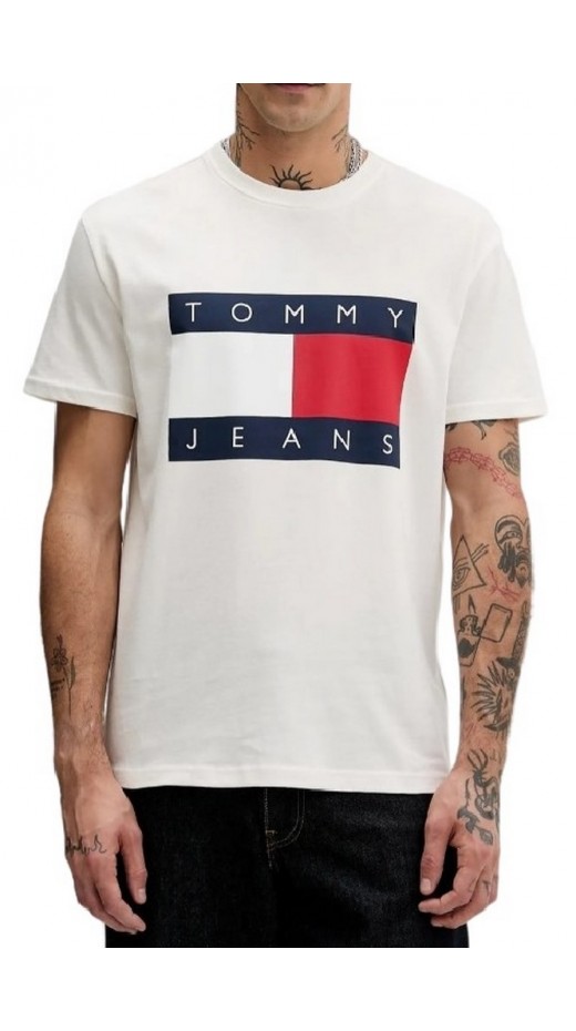 TOMMY JEANS  REG BIG FLAG SS TEE T-SHIRT ΜΠΛΟΥΖΑ ΑΝΔΡΙΚΗ OFF WHITE