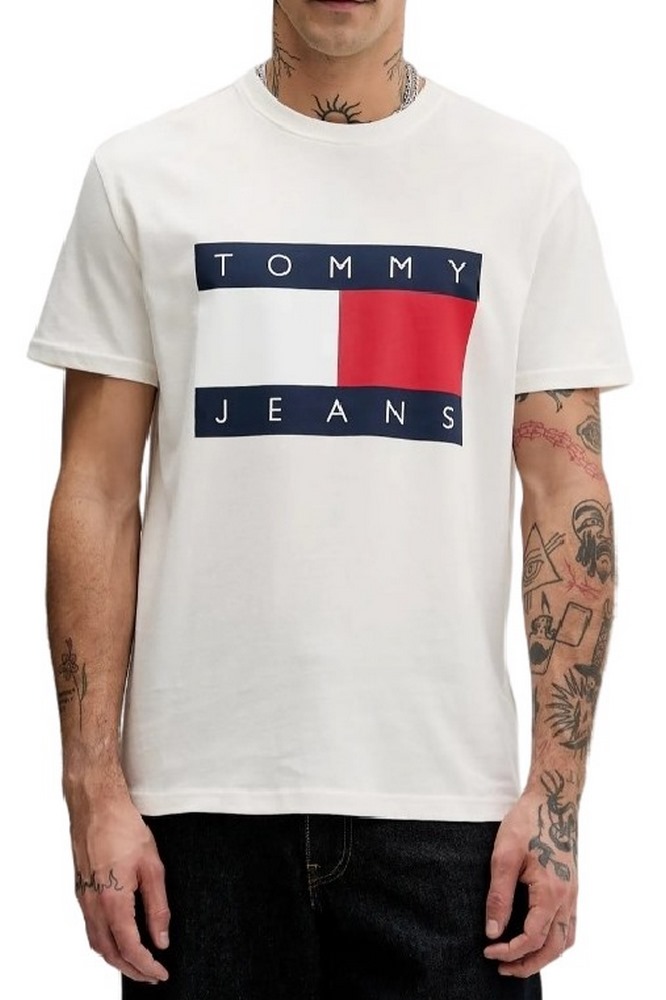 TOMMY JEANS  REG BIG FLAG SS TEE T-SHIRT ΜΠΛΟΥΖΑ ΑΝΔΡΙΚΗ OFF WHITE