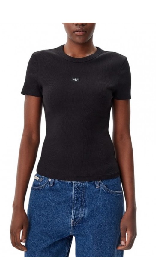 CALVIN KLEIN JEANS WOVEN LABEL RIB FITTED TEE T-SHIRT ΜΠΛΟΥΖΑ ΓΥΝΑΙΚΕΙΑ BLACK