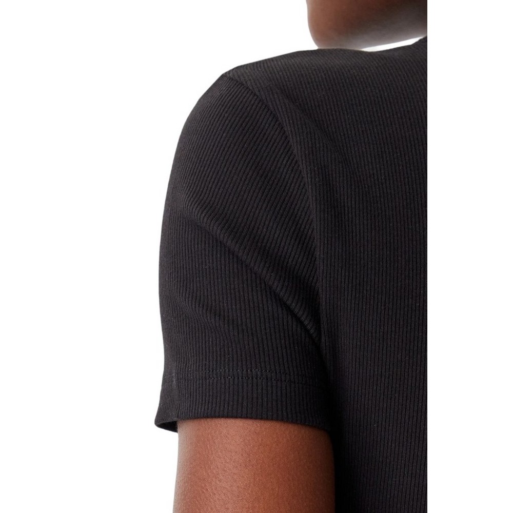 CALVIN KLEIN JEANS WOVEN LABEL RIB FITTED TEE T-SHIRT ΜΠΛΟΥΖΑ ΓΥΝΑΙΚΕΙΑ BLACK