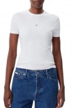 CALVIN KLEIN JEANS WOVEN LABEL RIB FITTED TEE T-SHIRT ΜΠΛΟΥΖΑ ΓΥΝΑΙΚΕΙΑ BRIGHT WHITE