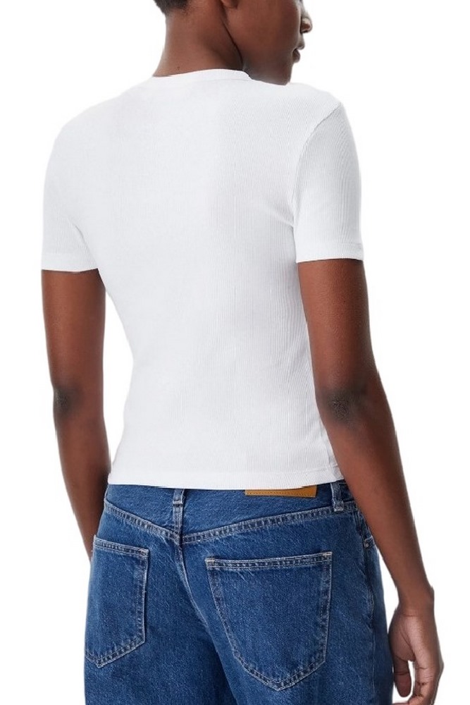 CALVIN KLEIN JEANS WOVEN LABEL RIB FITTED TEE T-SHIRT ΜΠΛΟΥΖΑ ΓΥΝΑΙΚΕΙΑ BRIGHT WHITE
