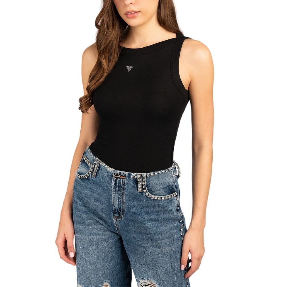 GUESS TINA RIBS TANK TOP ΤΟΠ ΜΠΛΟΥΖΑ ΓΥΝΑΙΚΕΙΑ BLACK