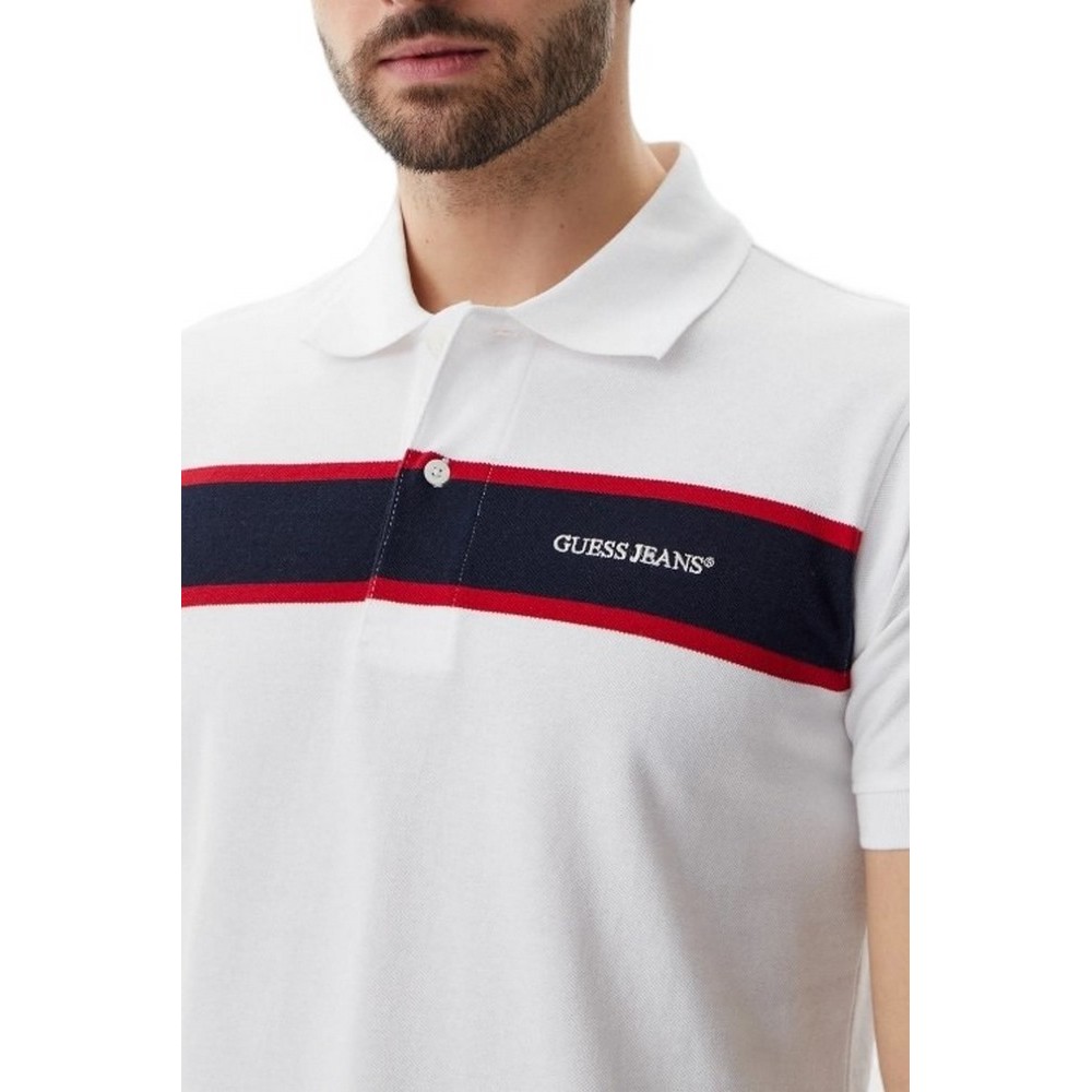 GUESS JEANS STRIPED EMBRO T-SHIRT ΜΠΛΟΥΖΑ ΑΝΔΡΙΚΗ WHITE