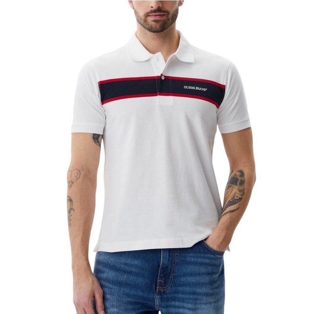 GUESS JEANS STRIPED EMBRO T-SHIRT ΜΠΛΟΥΖΑ ΑΝΔΡΙΚΗ WHITE