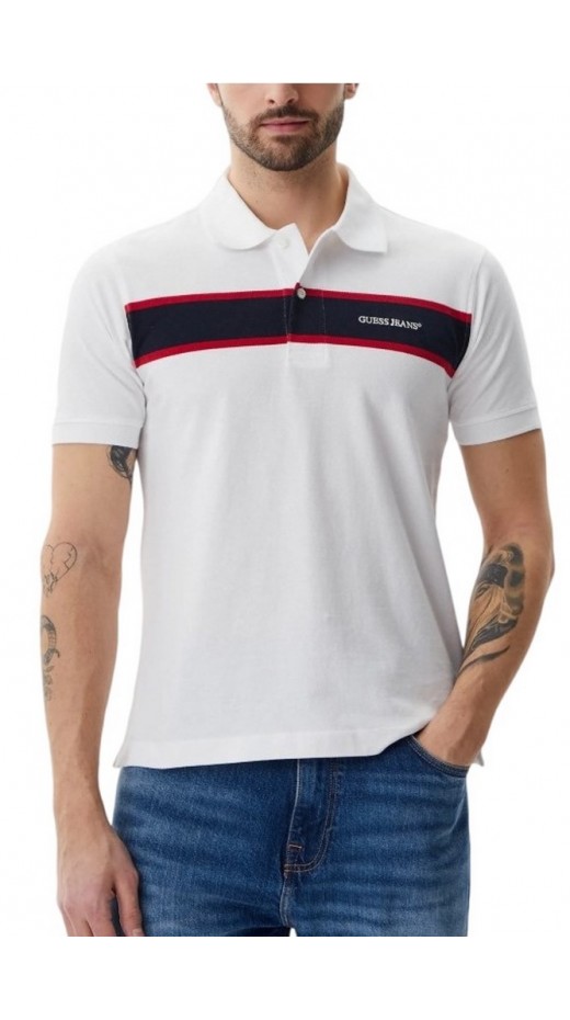 GUESS JEANS STRIPED EMBRO T-SHIRT ΜΠΛΟΥΖΑ ΑΝΔΡΙΚΗ WHITE