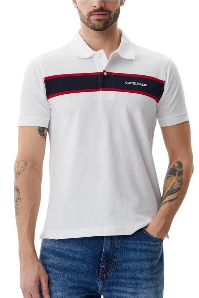 GUESS JEANS STRIPED EMBRO T-SHIRT ΜΠΛΟΥΖΑ ΑΝΔΡΙΚΗ WHITE
