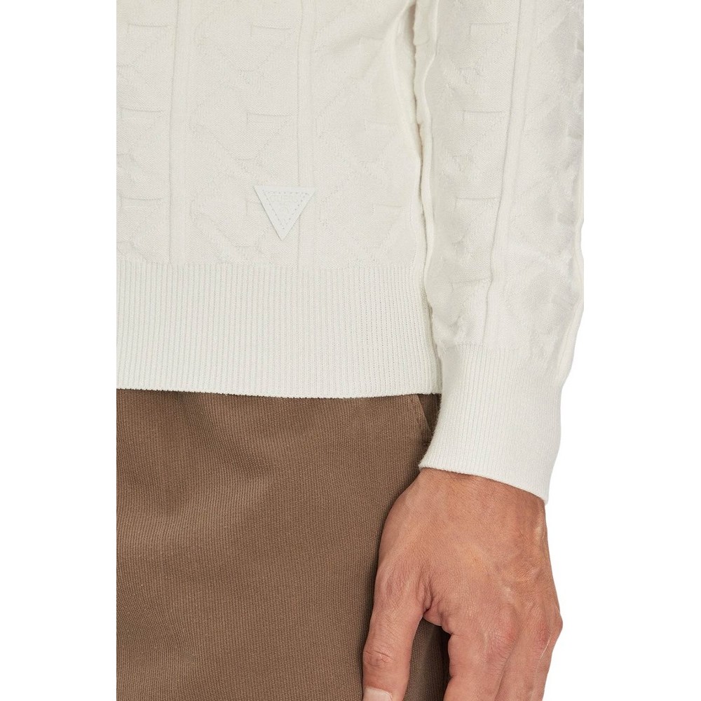 GUESS HERON CN LS MONOGRAM SWEATER ΠΛΕΚΤΟ ΑΝΔΡΙΚΟ WHITE