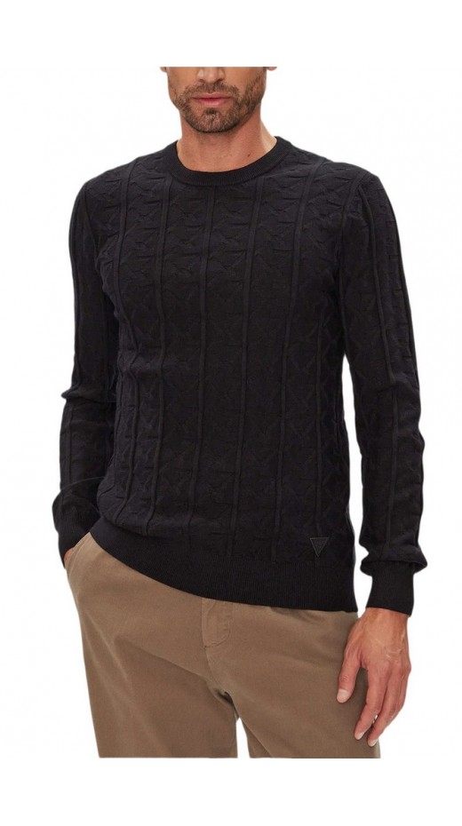 GUESS HERON CN LS MONOGRAM SWEATER ΠΛΕΚΤΟ ΑΝΔΡΙΚΟ BLACK
