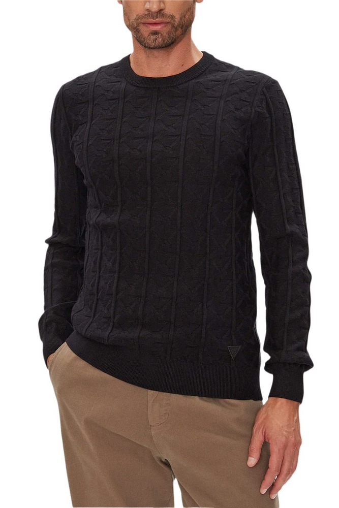 GUESS HERON CN LS MONOGRAM SWEATER ΠΛΕΚΤΟ ΑΝΔΡΙΚΟ BLACK