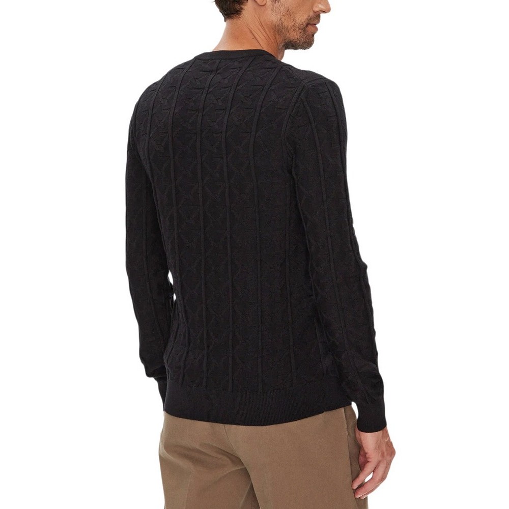 GUESS HERON CN LS MONOGRAM SWEATER ΠΛΕΚΤΟ ΑΝΔΡΙΚΟ BLACK