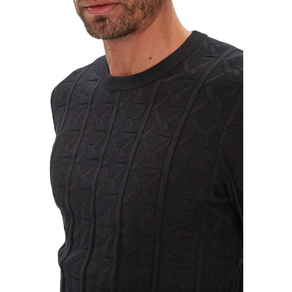 GUESS HERON CN LS MONOGRAM SWEATER ΠΛΕΚΤΟ ΑΝΔΡΙΚΟ BLACK