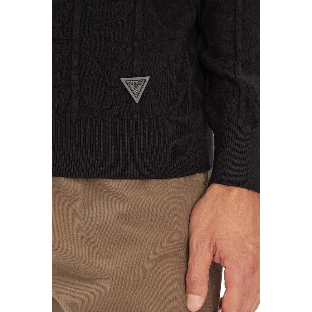 GUESS HERON CN LS MONOGRAM SWEATER ΠΛΕΚΤΟ ΑΝΔΡΙΚΟ BLACK