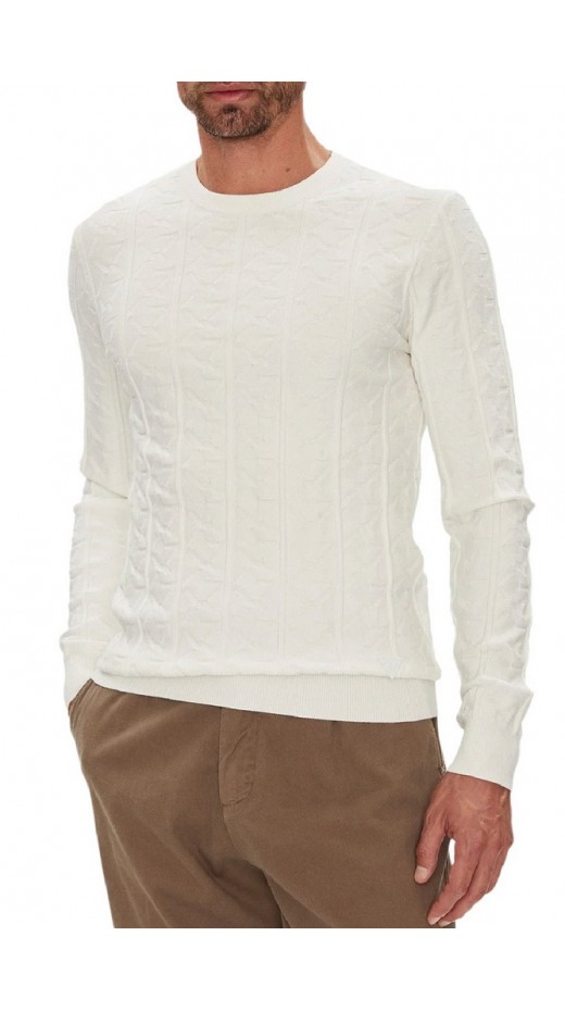 GUESS HERON CN LS MONOGRAM SWEATER ΠΛΕΚΤΟ ΑΝΔΡΙΚΟ WHITE