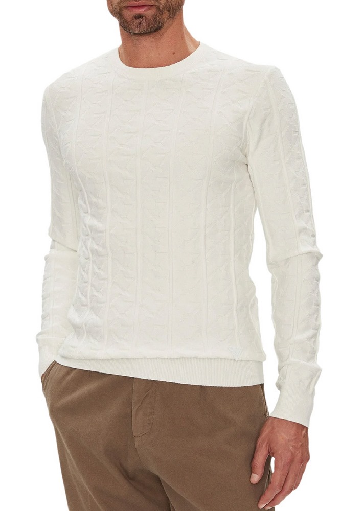 GUESS HERON CN LS MONOGRAM SWEATER ΠΛΕΚΤΟ ΑΝΔΡΙΚΟ WHITE