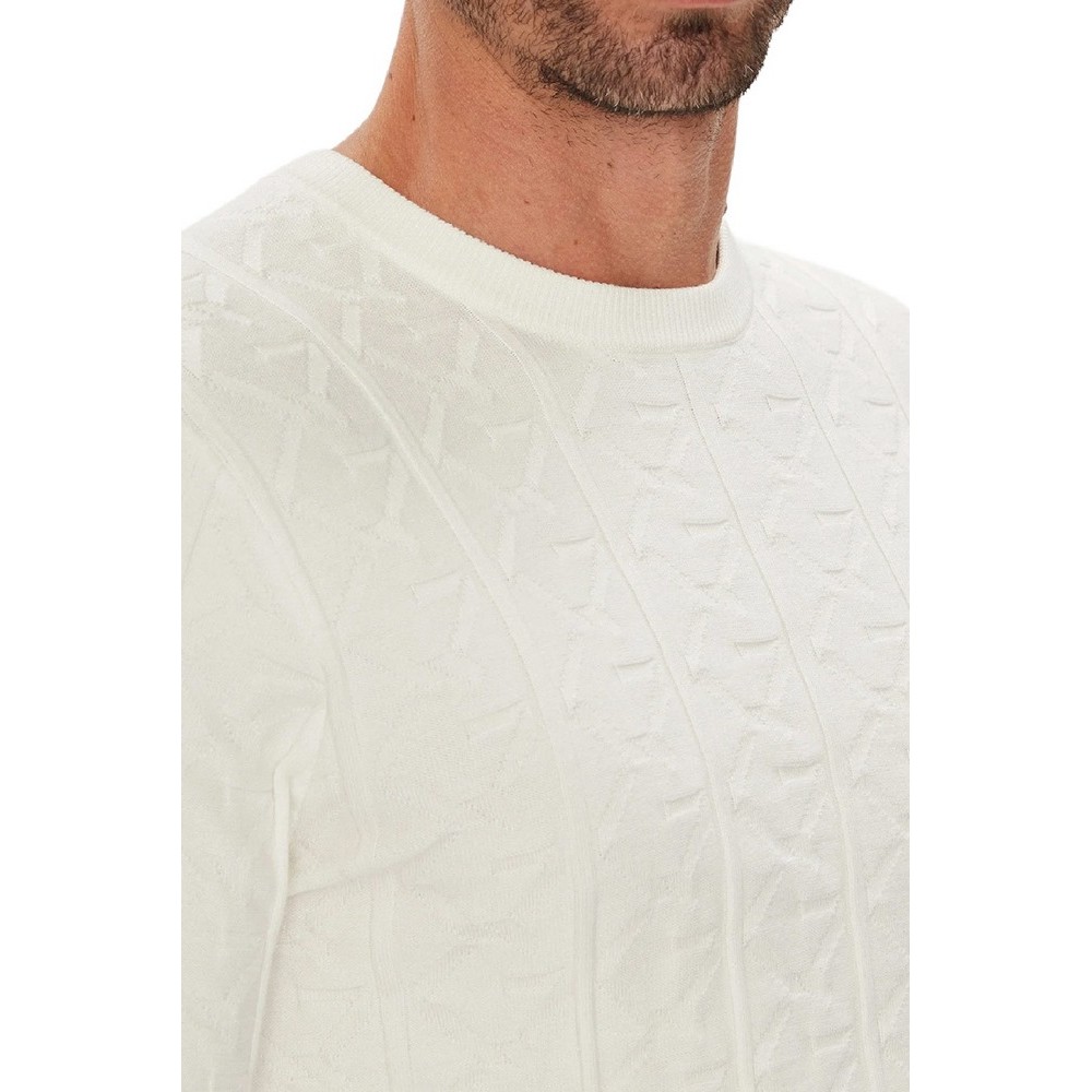 GUESS HERON CN LS MONOGRAM SWEATER ΠΛΕΚΤΟ ΑΝΔΡΙΚΟ WHITE