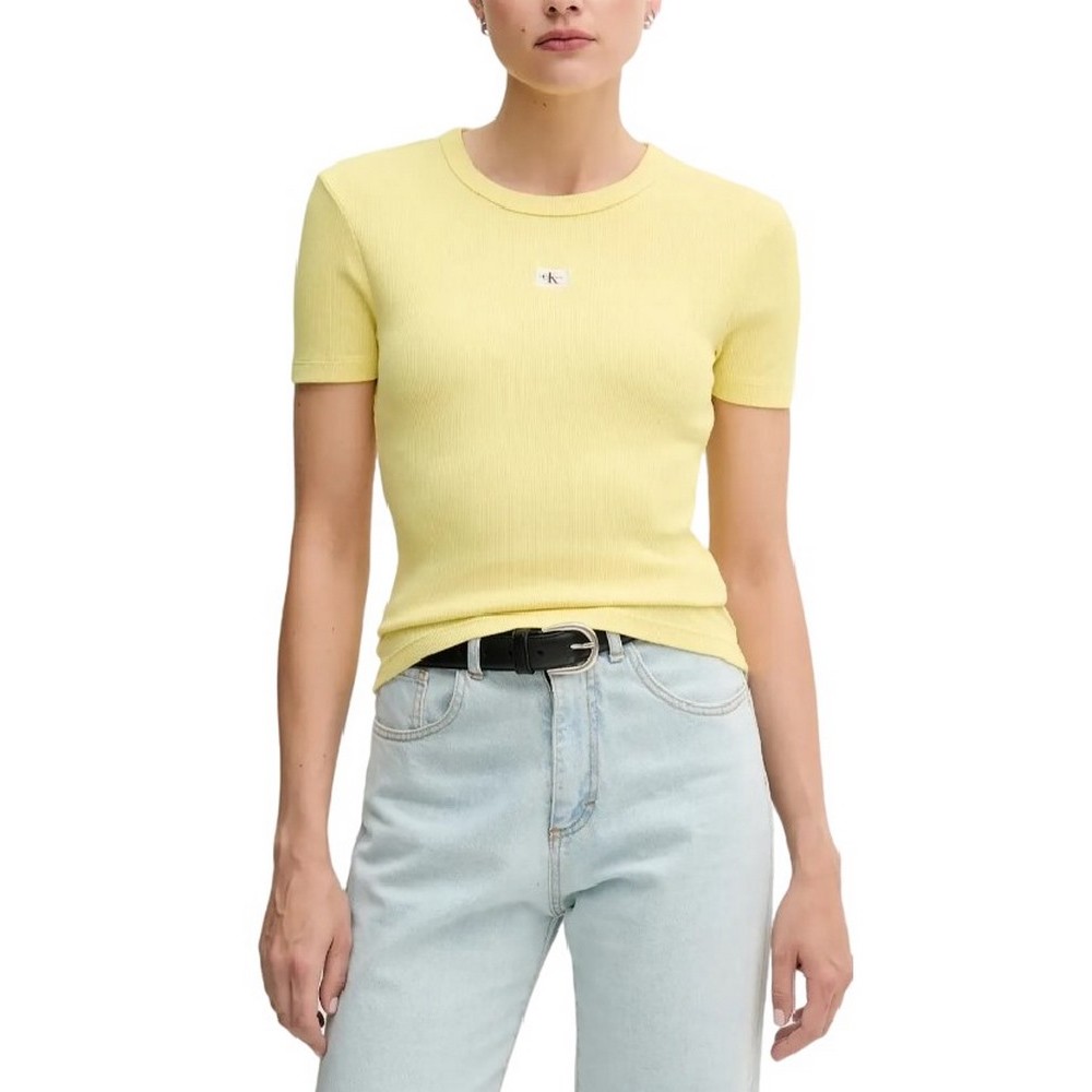 CALVIN KLEIN JEANS WASHED WOVEN LABEL RIB FIT TEE T-SHIRT ΜΠΛΟΥΖΑ ΓΥΝΑΙΚΕΙΑ LIME