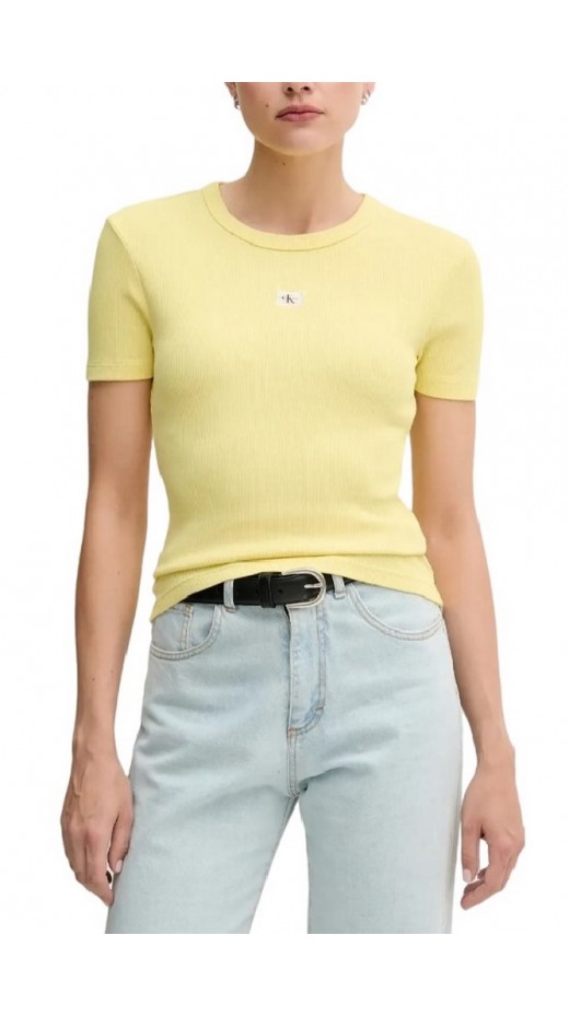 CALVIN KLEIN JEANS WASHED WOVEN LABEL RIB FIT TEE T-SHIRT ΜΠΛΟΥΖΑ ΓΥΝΑΙΚΕΙΑ LIME